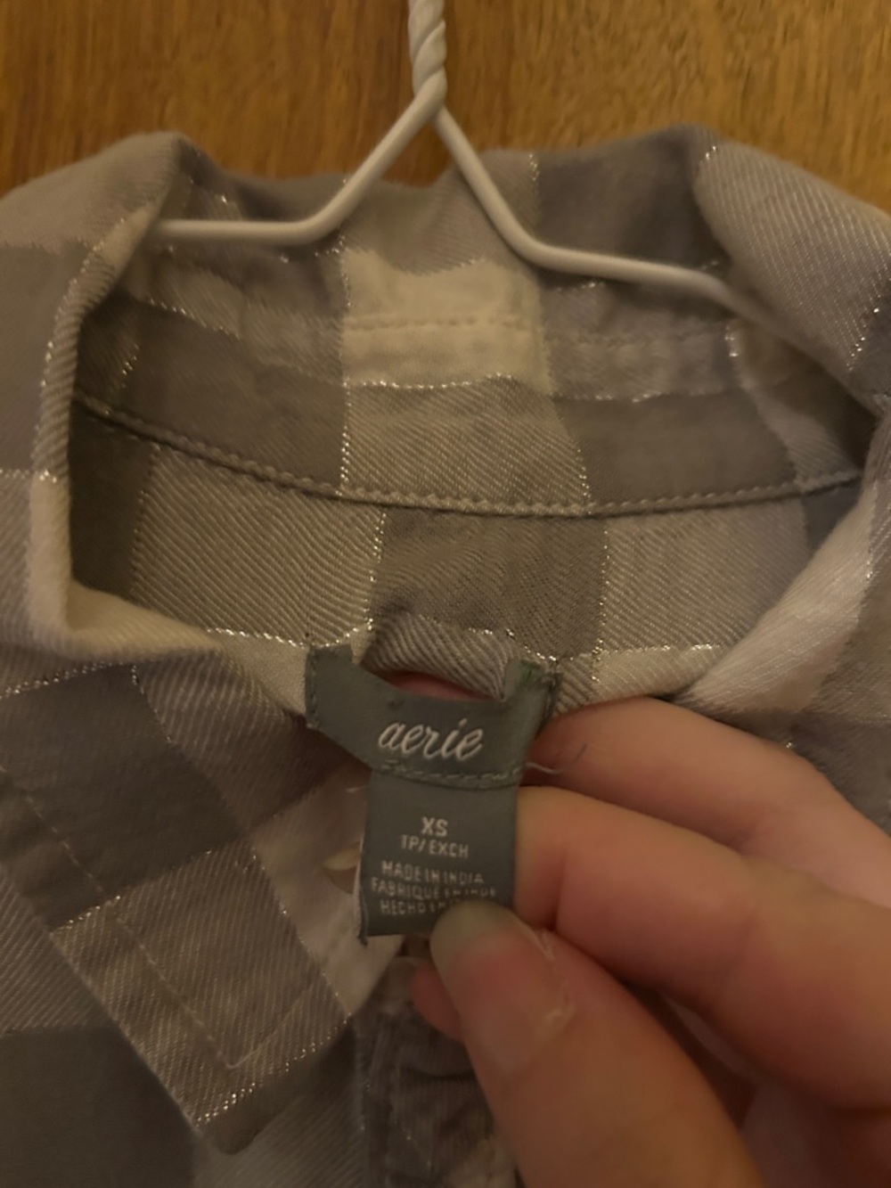 aerie Gray and White Plaid Button-Down Shirt - Picture 2 of 2